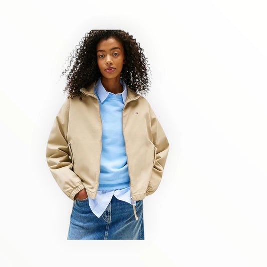 Veste Tommy Hilfiger Femme DW0DW20526, détail de la toile en coton effet peau de pêche.