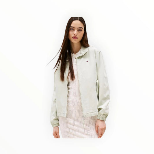 Tommy Jeans DW0DW20526, veste femme zippée vue de profil, silhouette moderne et décontractée.