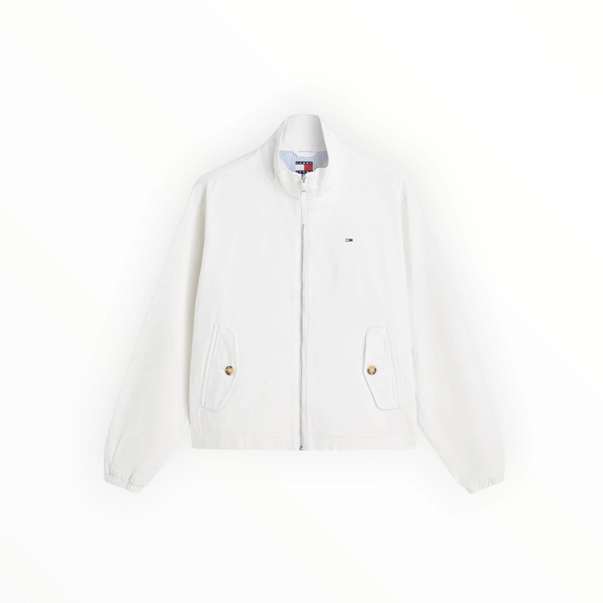 White Tommy Hilfiger women's vest with logo details, featuring a zip-up front and stylish casual design.
