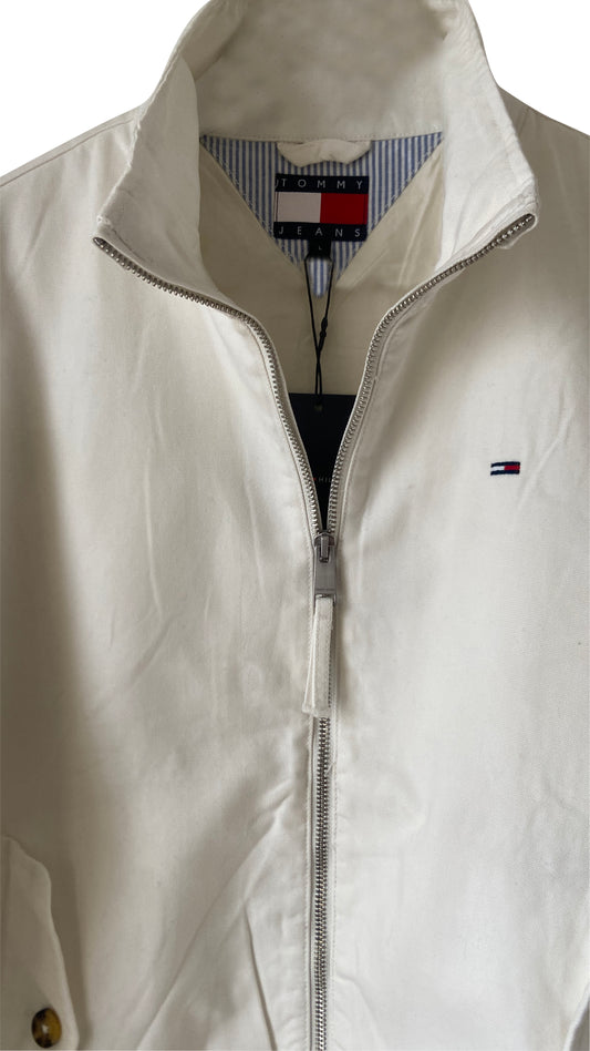 Veste Tommy Hilfiger Coupe Courte Zippée – Blouson Léger Mi-Saison Casual Chic (Bleu, Beige, Vert, Blanc)