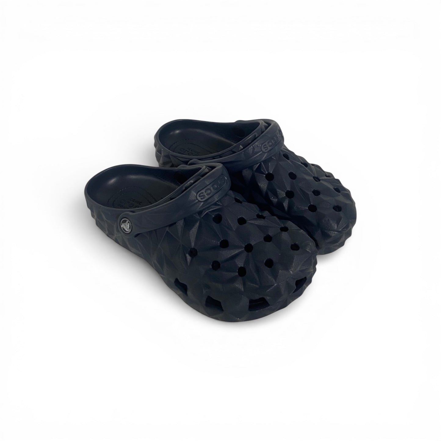 Unisex Black Geometric Pattern Crocs – Premium Comfort Clogs with Adjustable Strap