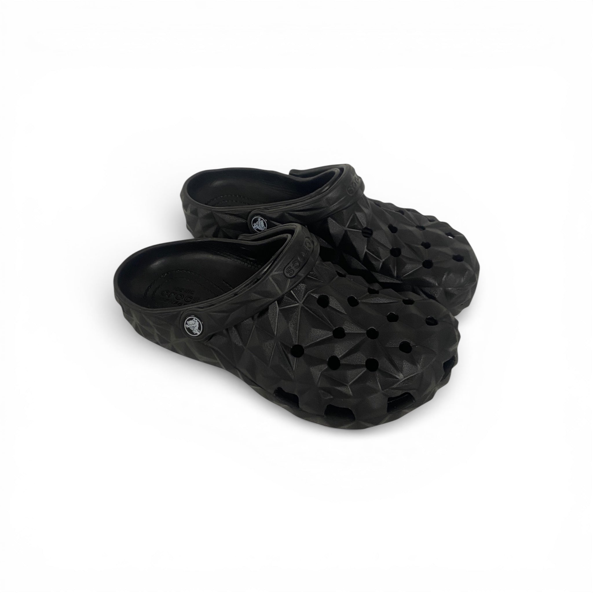 Unisex Black Geometric Pattern Crocs – Premium Comfort Clogs with Adjustable Strap