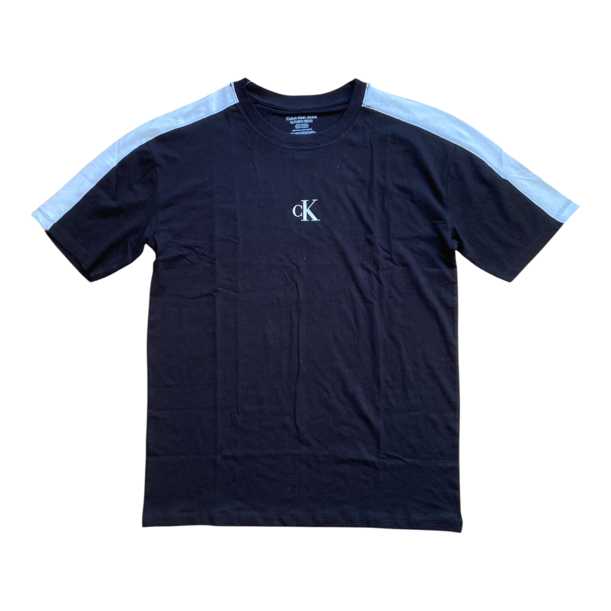 T-Shirt Calvin Klein Jeans Enfant Noir – Logo CK Blanc & Liserés Contrastés
