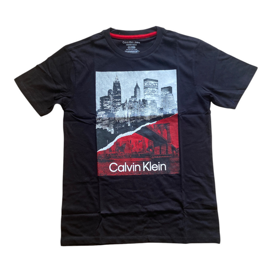 T-shirt Calvin Klein Jeans Garçon Noir à Imprimé Graphique Skyline | Manches Courtes