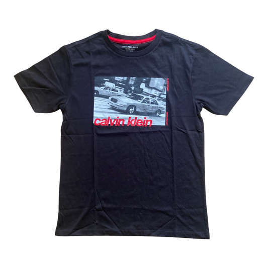 T-shirt Calvin Klein Jeans Garçon Noir Imprimé New York Logo Rouge