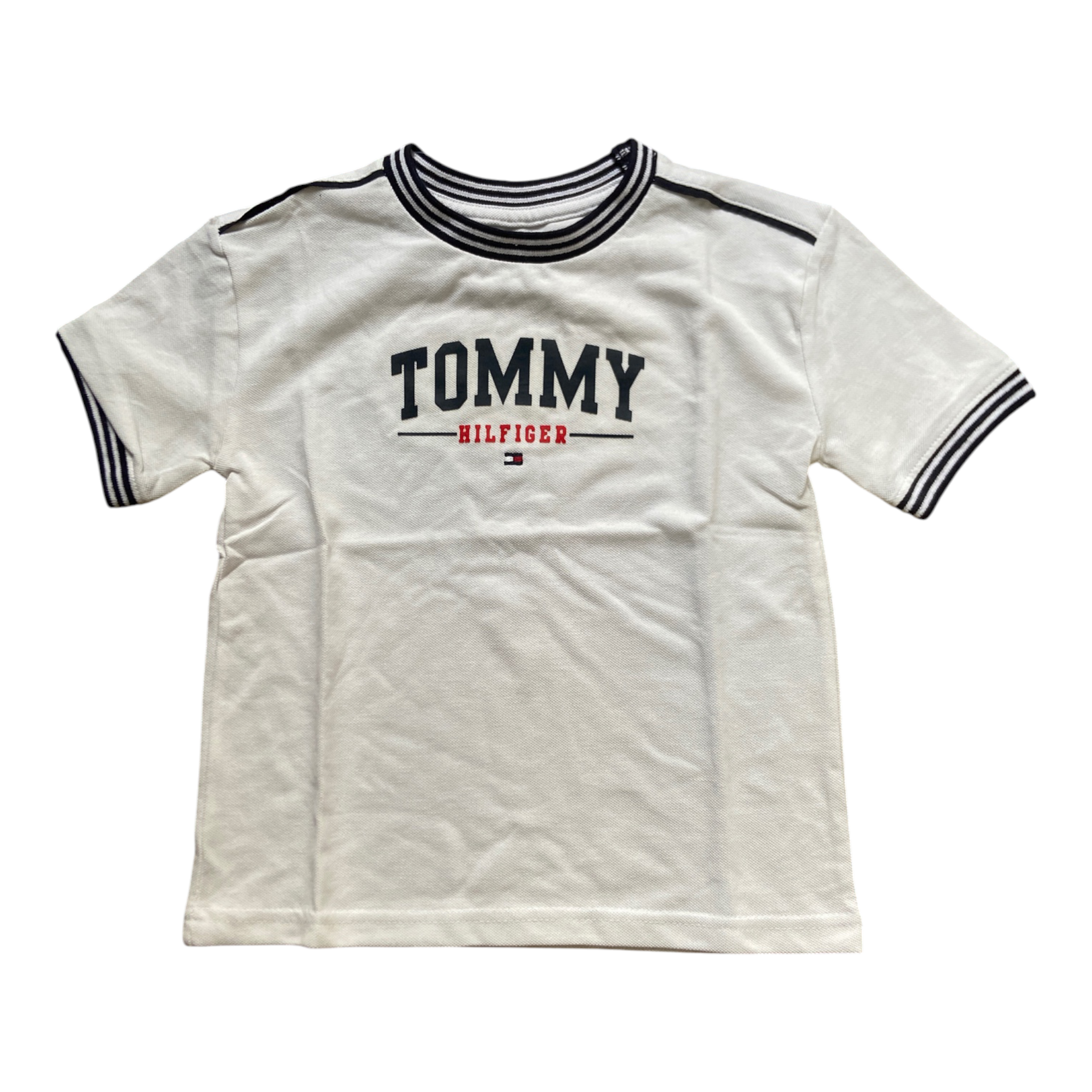 Tommy Hilfiger Boys Logo Ringer T-Shirt – T-shirt Garçon Blanc en Coton