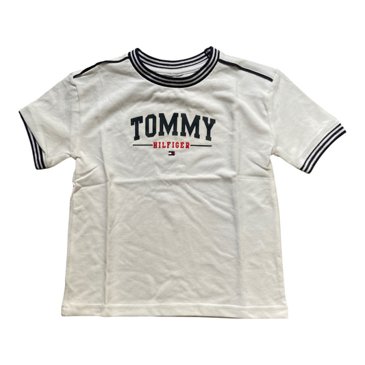 Tommy Hilfiger Boys Logo Ringer T-Shirt – T-shirt Garçon Blanc en Coton