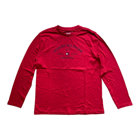 Tommy Hilfiger Boys Long Sleeve Logo T-Shirt – T-shirt Manches Longues Garçon Rouge