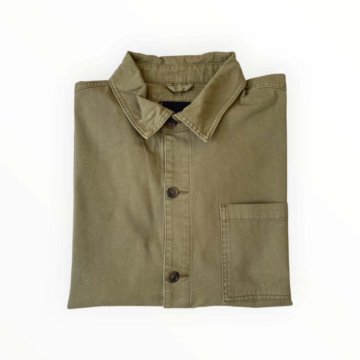 Tommy Hilfiger Chore Jacket Workwear in navy with front pockets and button closure, displayed on a hanger.