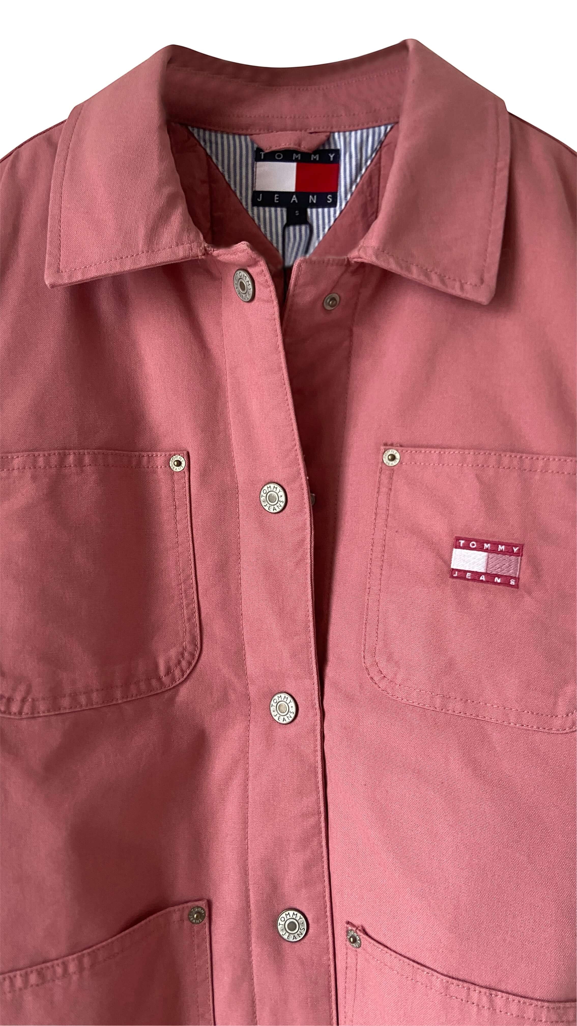 BITAMBS Tommy Hilfiger pink cotton canvas workwear jacket with utility pockets and branded metal buttons